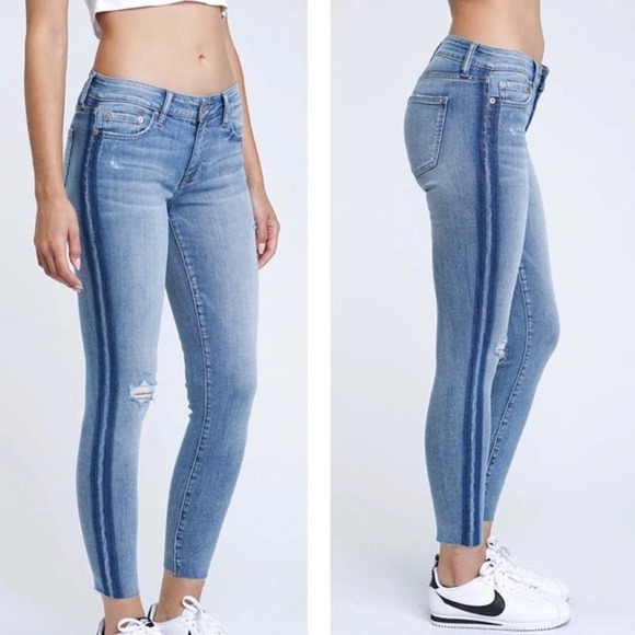 pistola Denim - Pistola Audrey Blue Distressed Stripe Ankle Skinny Jeans Size 28